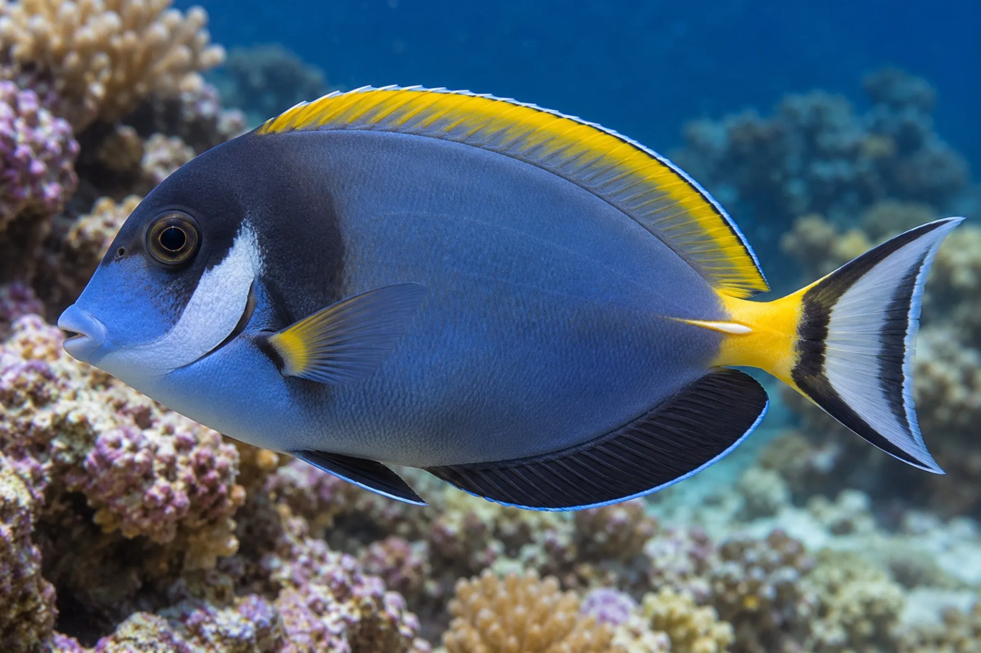 Weißkehl-Samtdoktorfisch-Hybride, Acanthurus leucosternon x nigricans