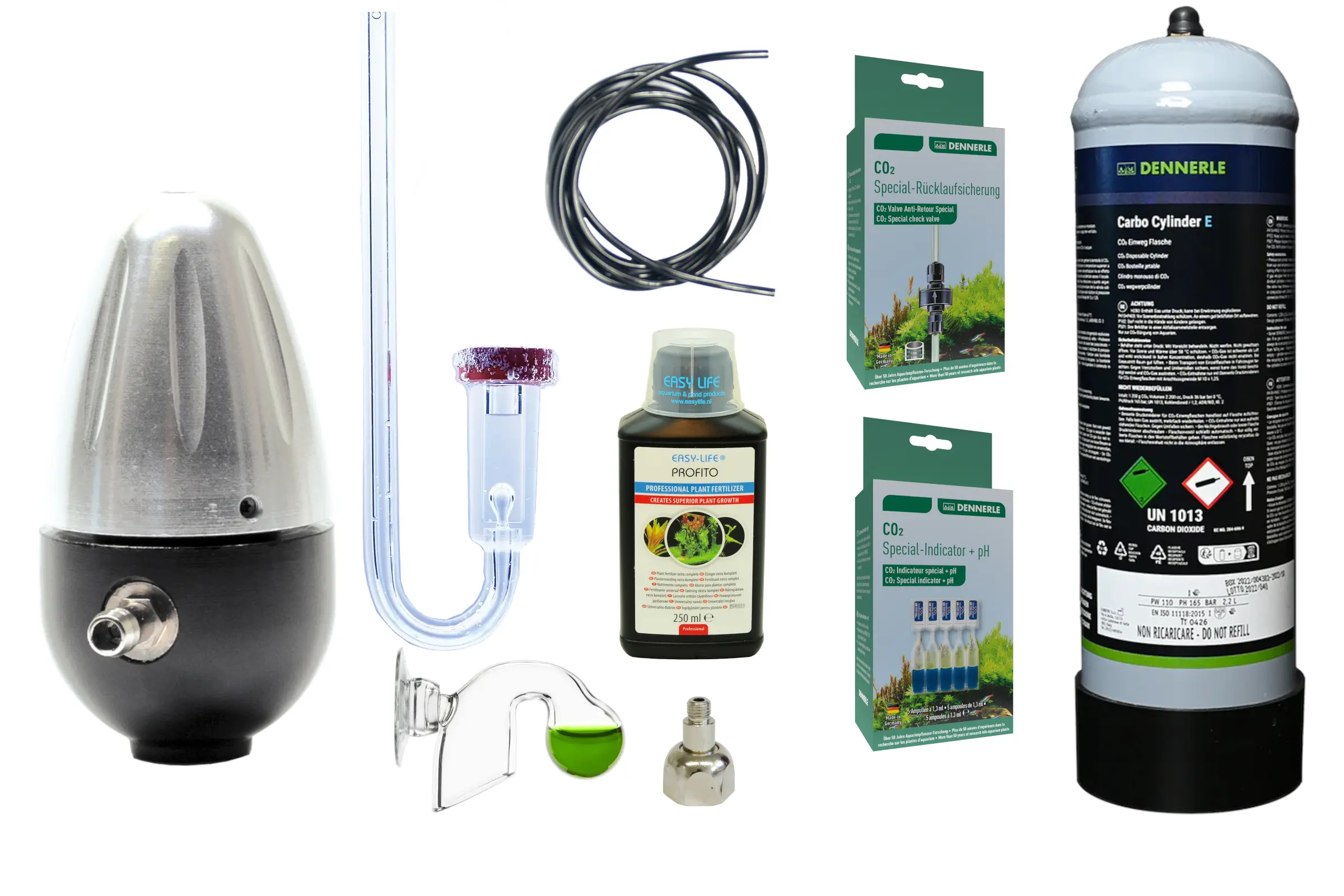 Aquarium CO2-Set: Zylinder, Diffusor, Schlauch, Indikator