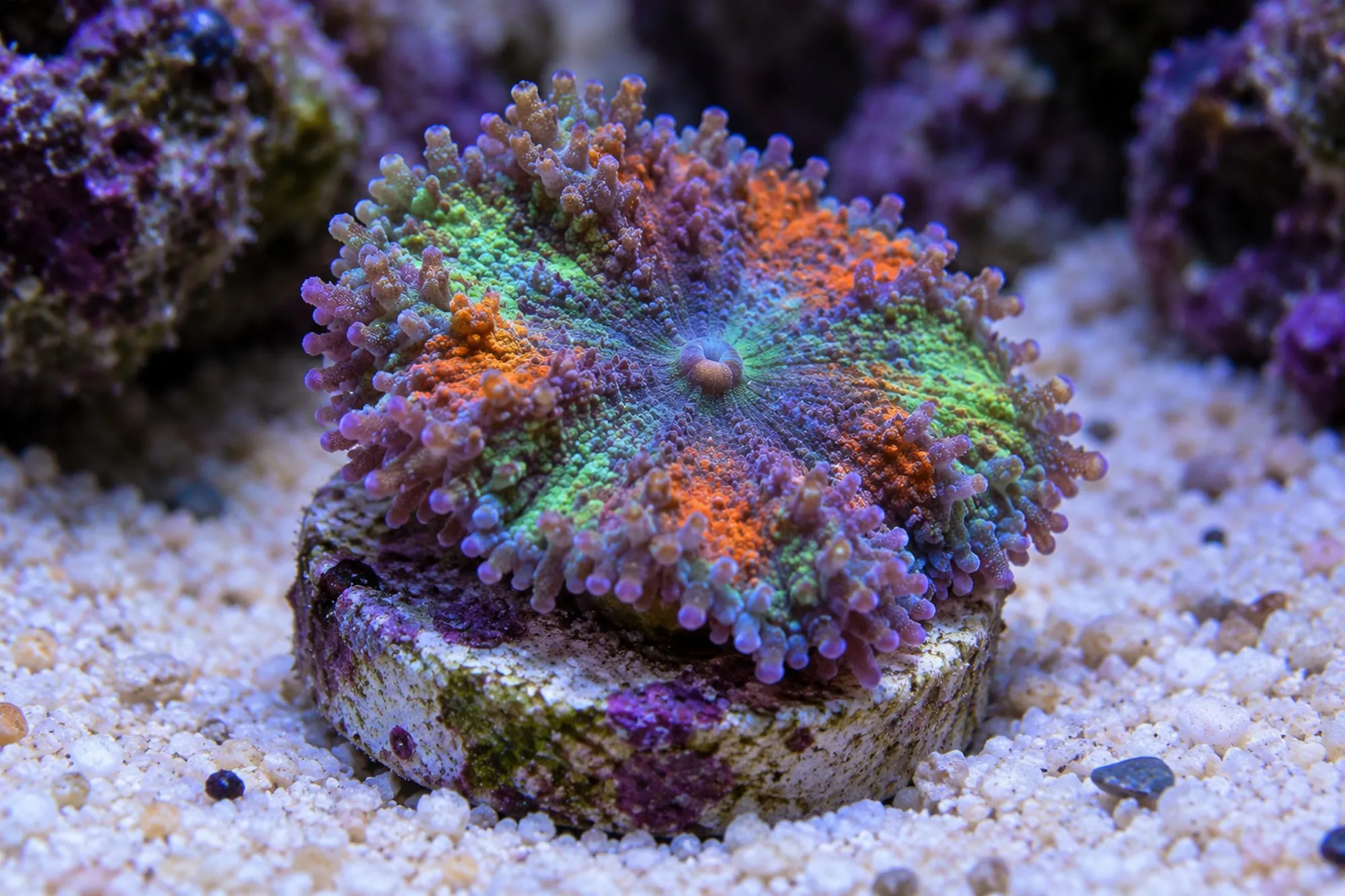 Scheibenanemone „Multicolor“ (Nachzucht), Rhodactis spec., 1 Polyp
