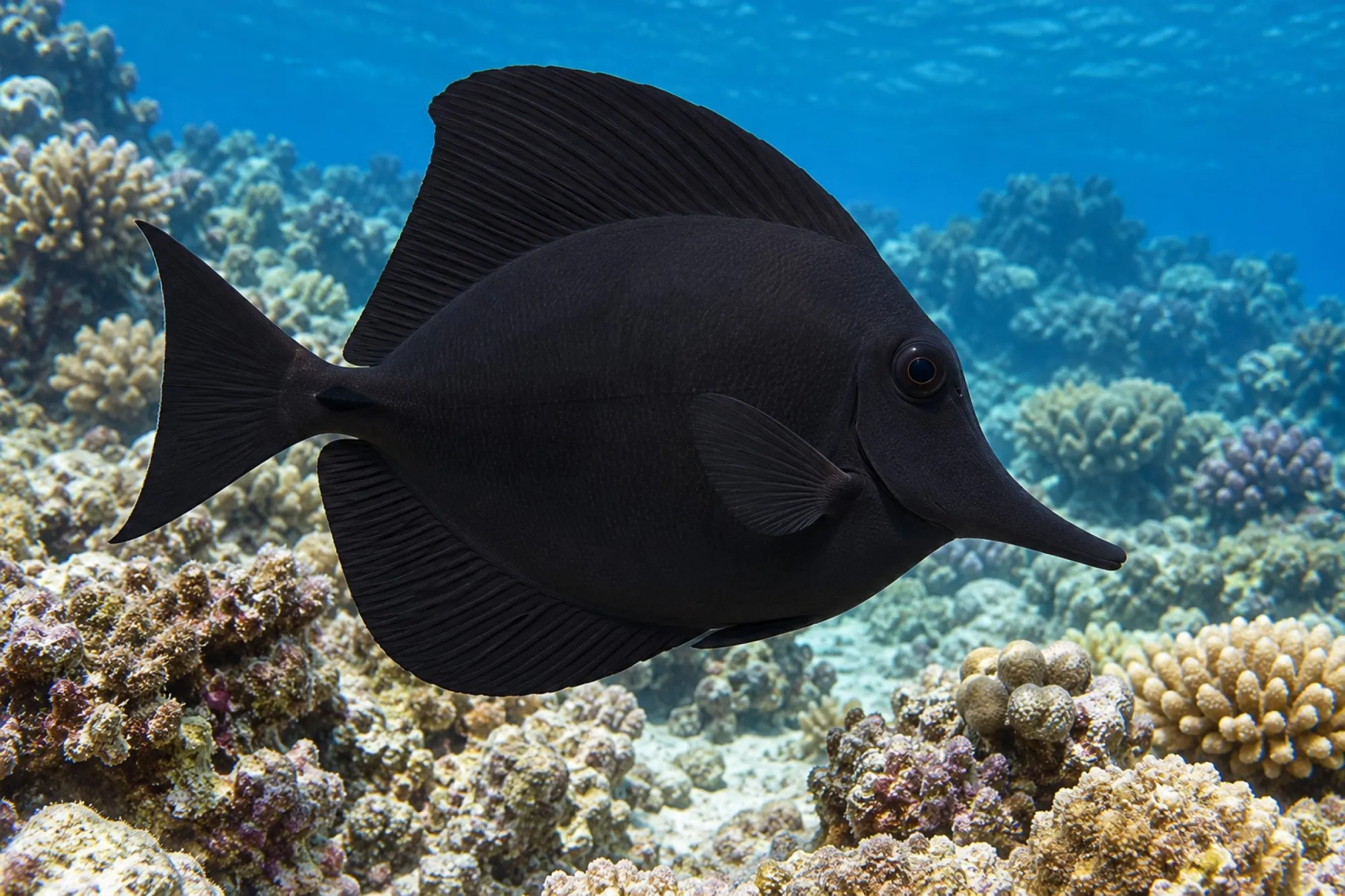 Schwarzer Segelflossen-Doktorfisch, Zebrasoma rostratum