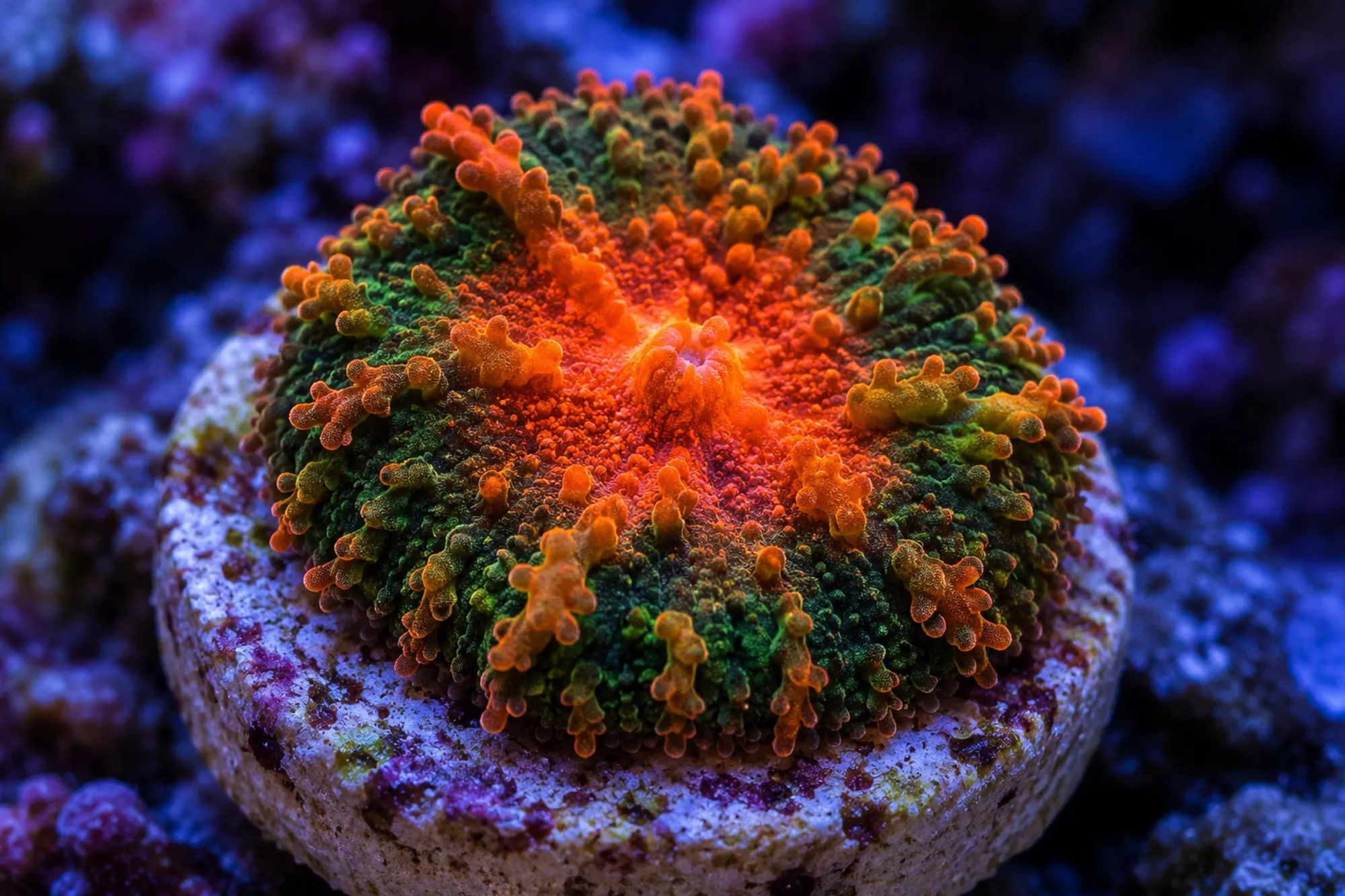 Scheibenanemone „Forest Fire“ (Nachzucht), Rhodactis spec., 1 Polyp