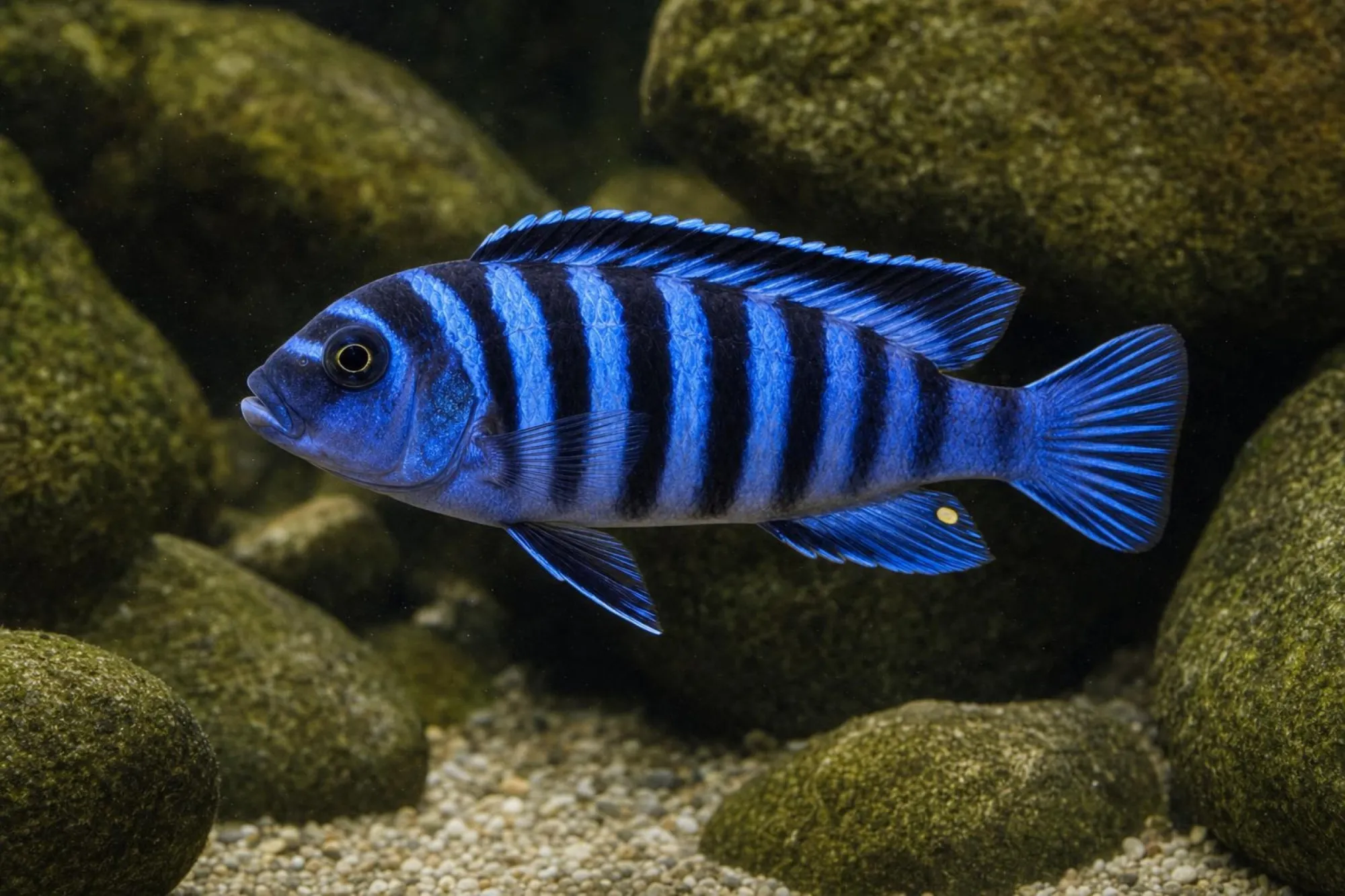 Zebrabuntbarsch „Gold Mundola Point“, Maylandia zebra, ca. 3,0-4,0 cm