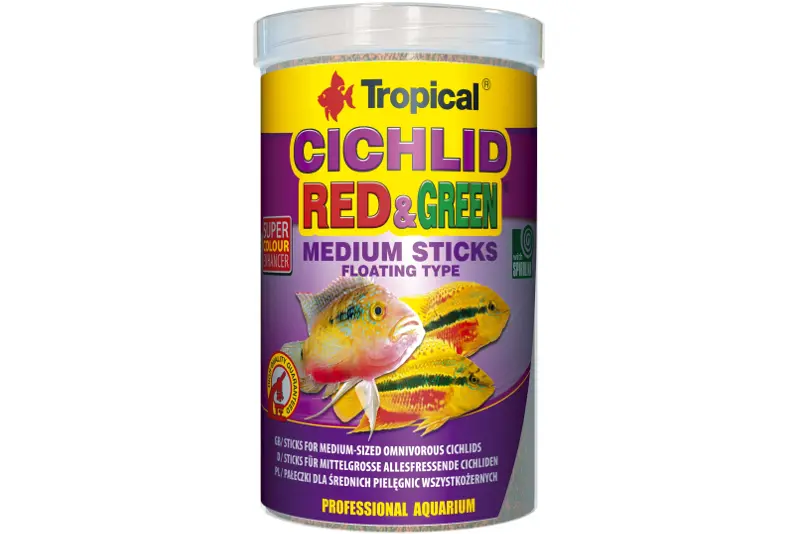 Tropical Cichlid Red & Green Medium Sticks, 1 Liter