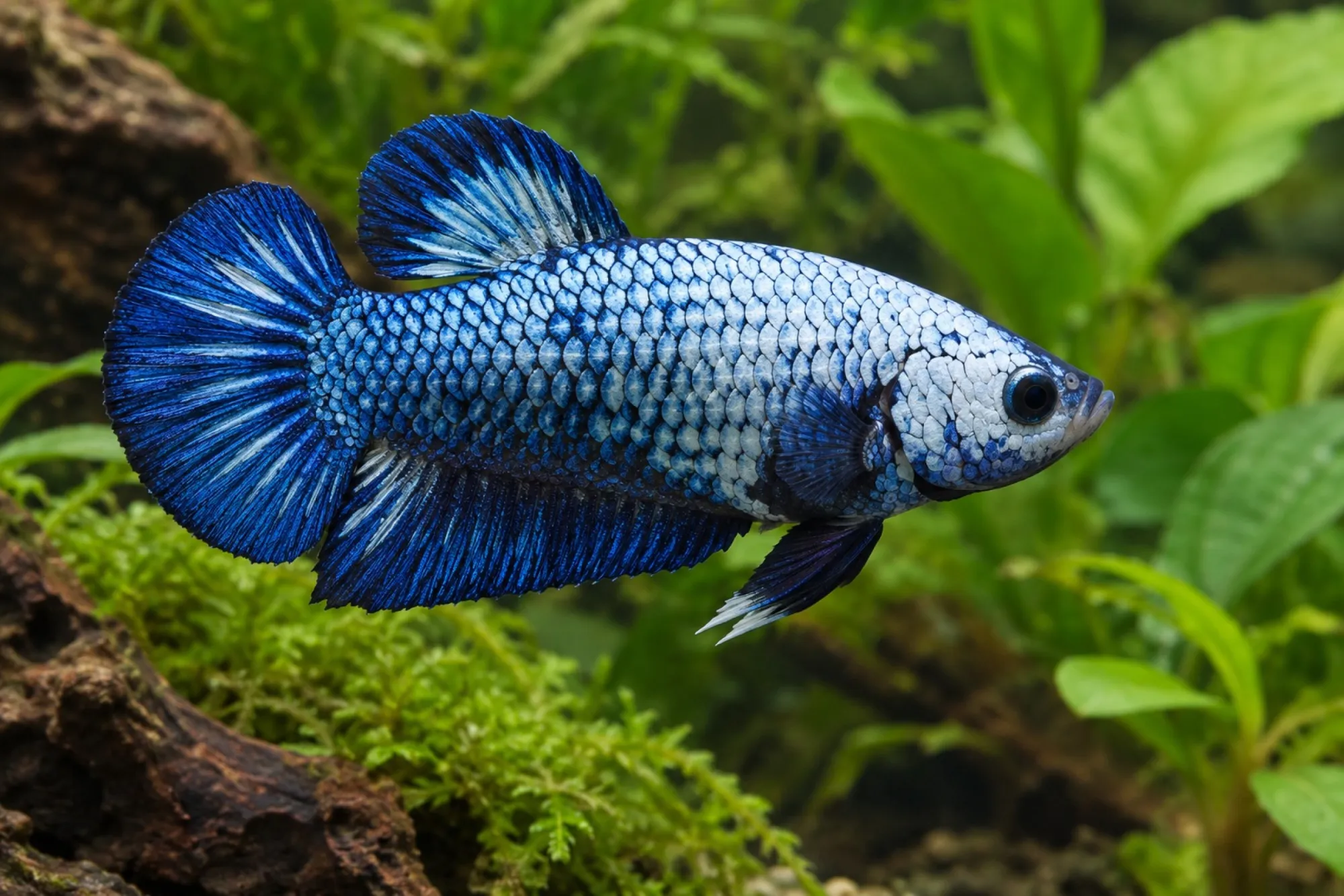 Plakat-Kampffisch „Dragon Blue“, Männchen, Betta splendens