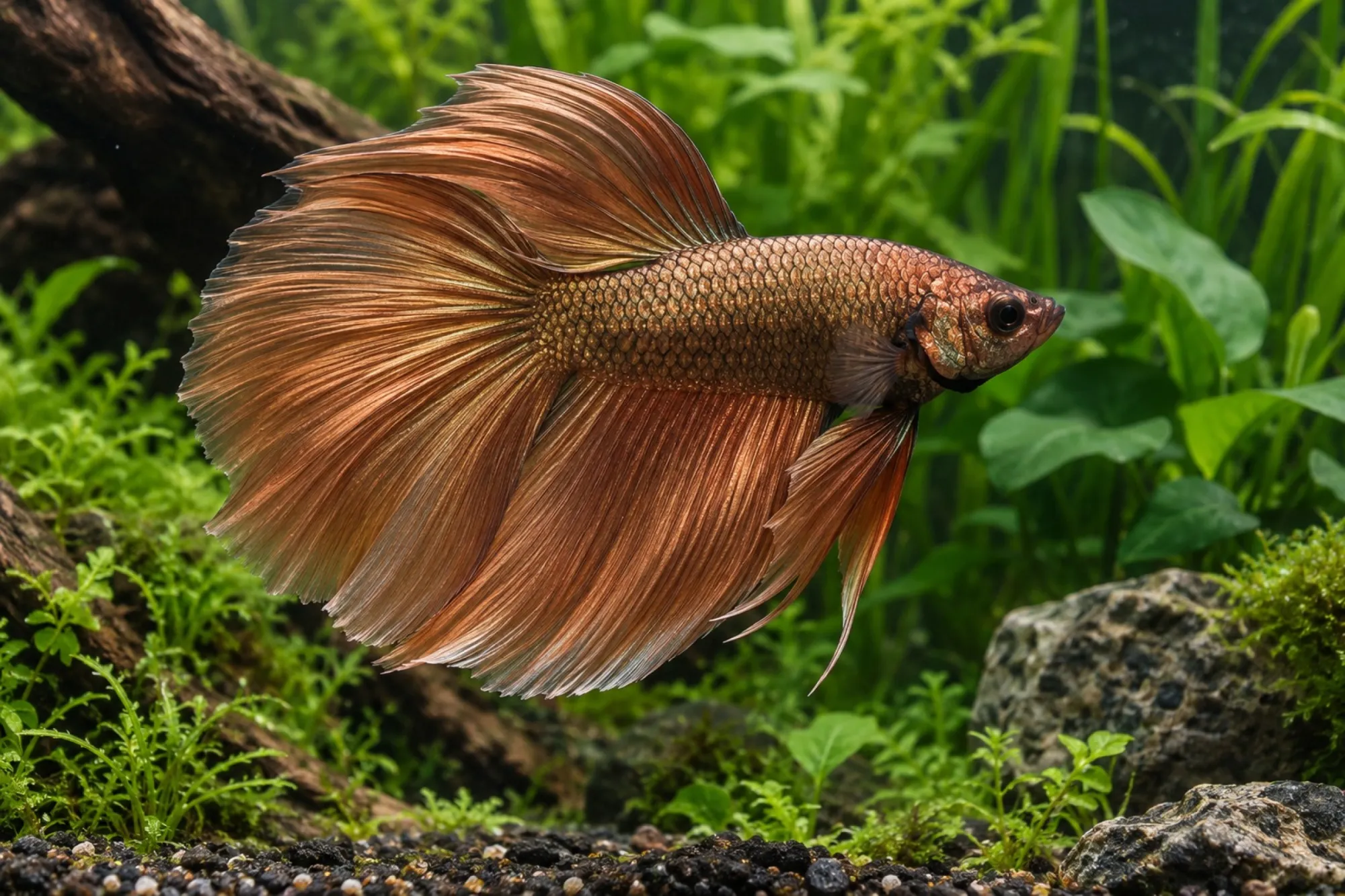 Longtail-Copper-Kampffisch, Männchen, Betta splendens