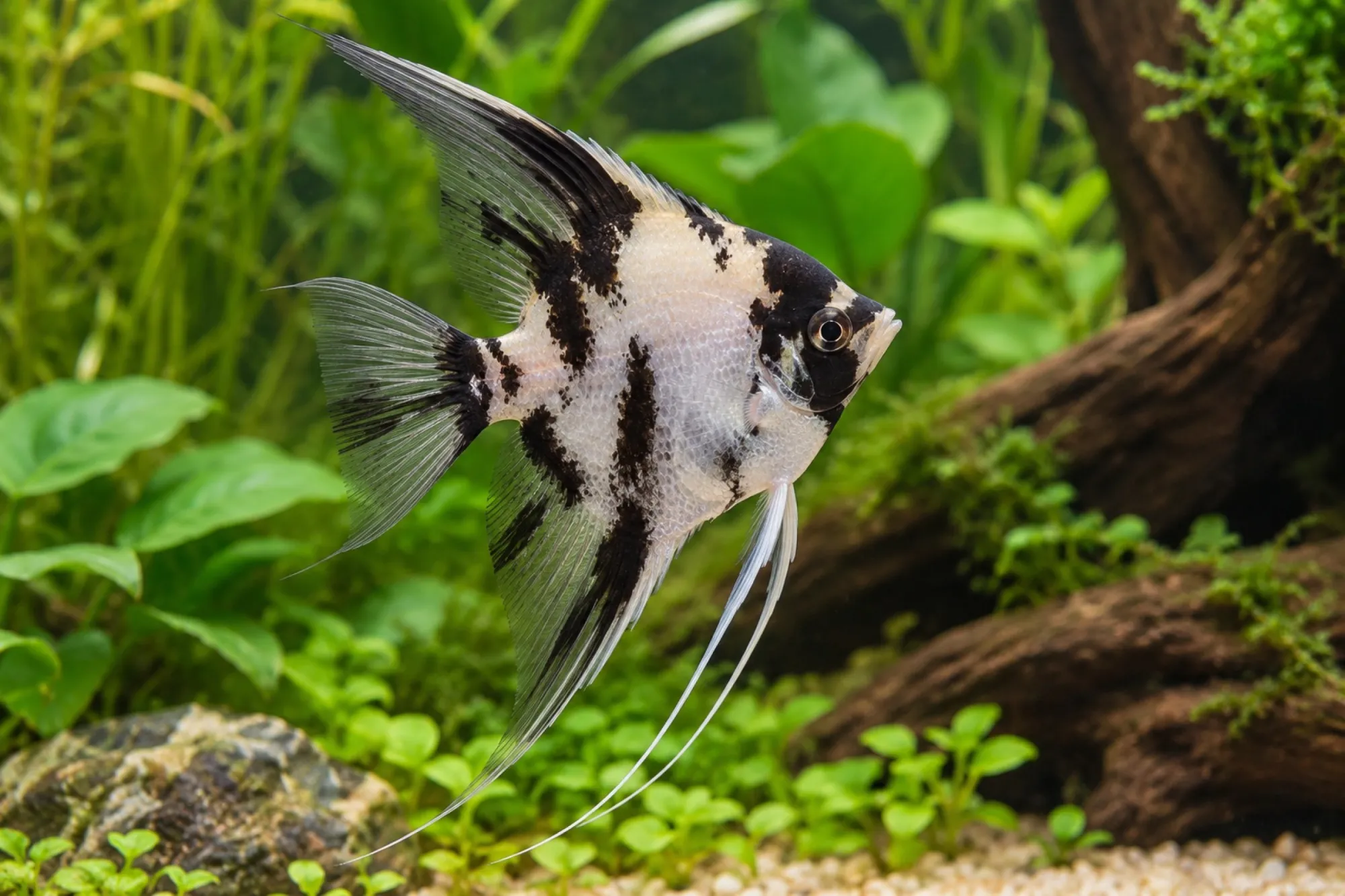 Panda-Skalar, Pterophyllum scalare, ca. 4,0-5,0 cm