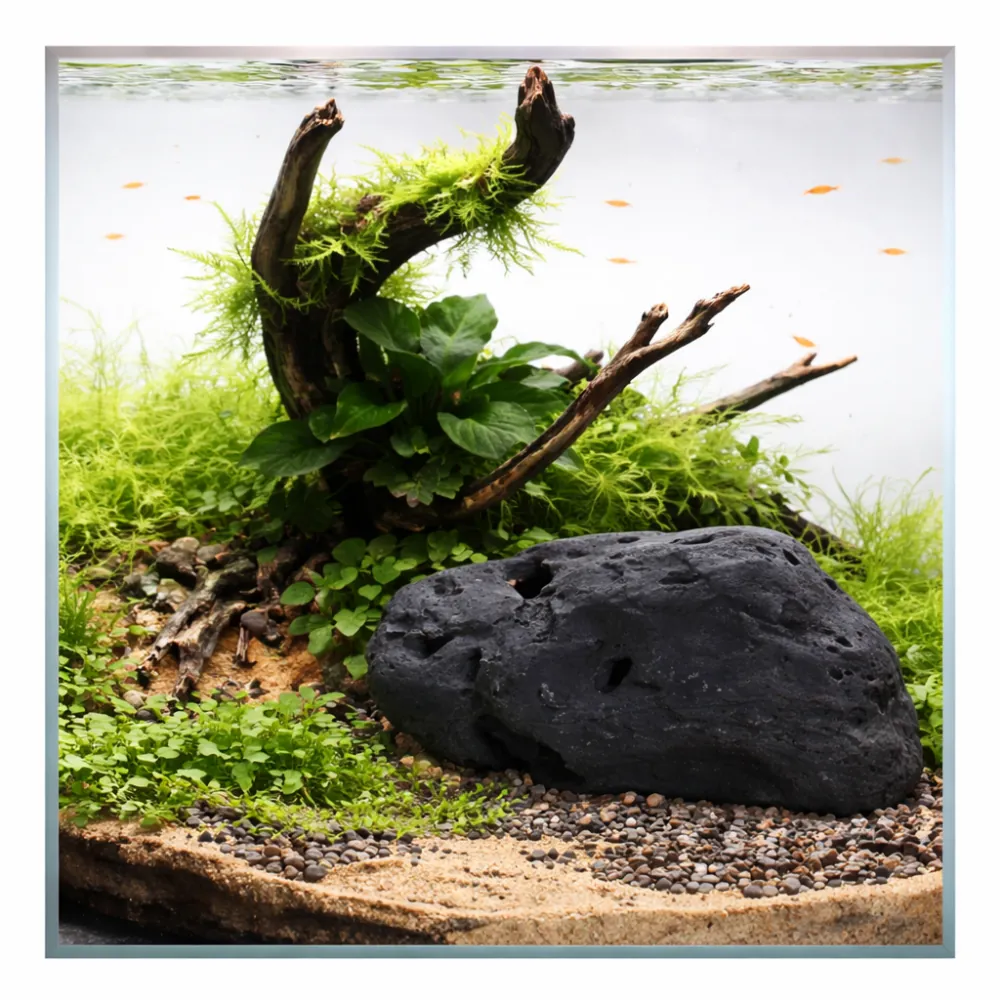 Hobby River Rock 1, Deko-Flussstein 10 × 9,5 × 6,5 cm im Aquascape: weich gerundeter, vom Wasser geschliffener Stein mit zurückhaltender Struktur und dunkler Oberfläche; ideal für Aquarium, Paludarium und Terrarium als Struktur- und Versteckstein für Fisc