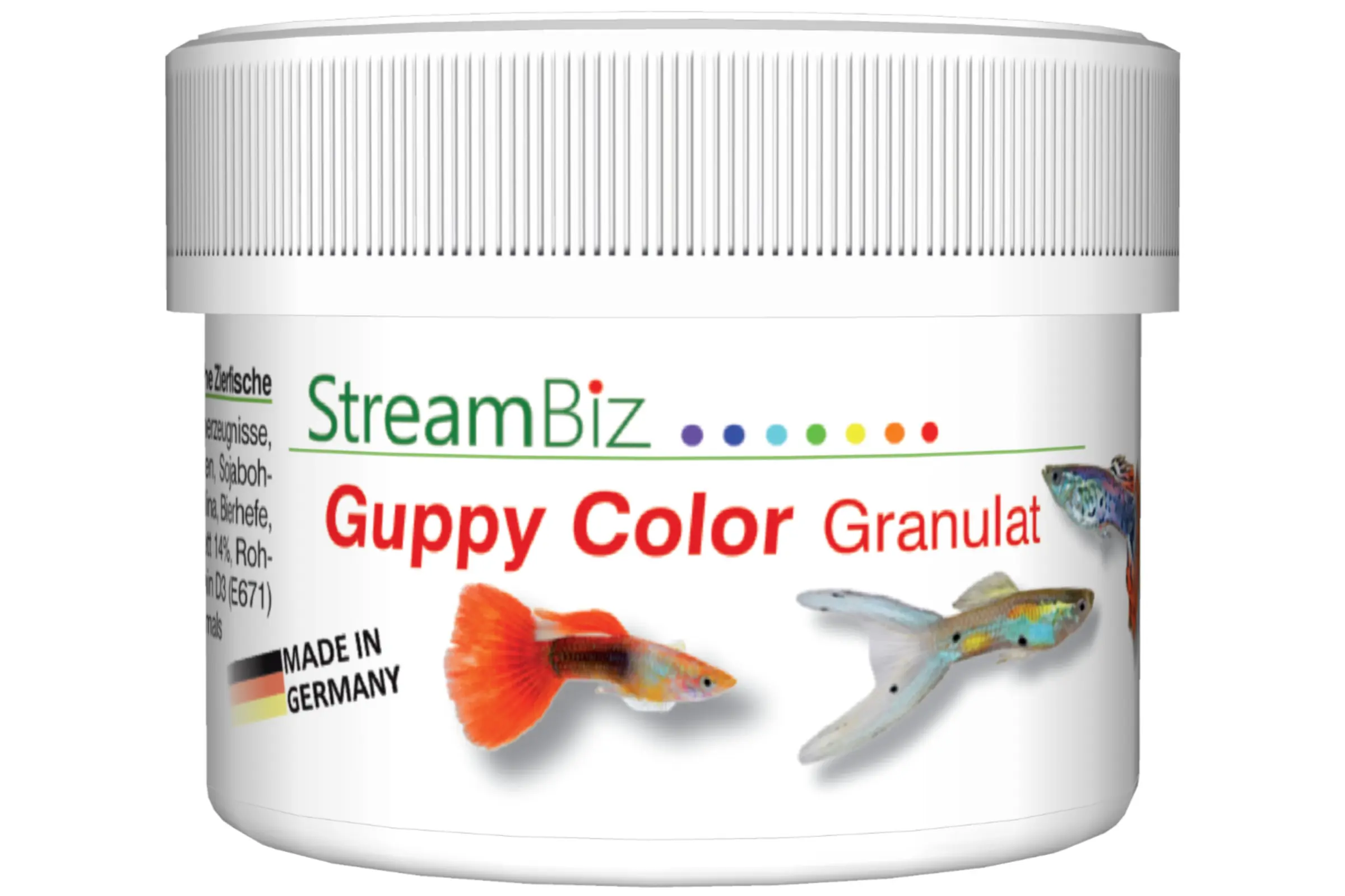 Dose Streambiz Guppy Color Granulat 40 g – feines, farbverstärkendes Granulatfutter für Guppys und kleine Salmler, naturnahe Rezeptur zur Förderung von Vitalität und Farbenpracht, Made in Germany