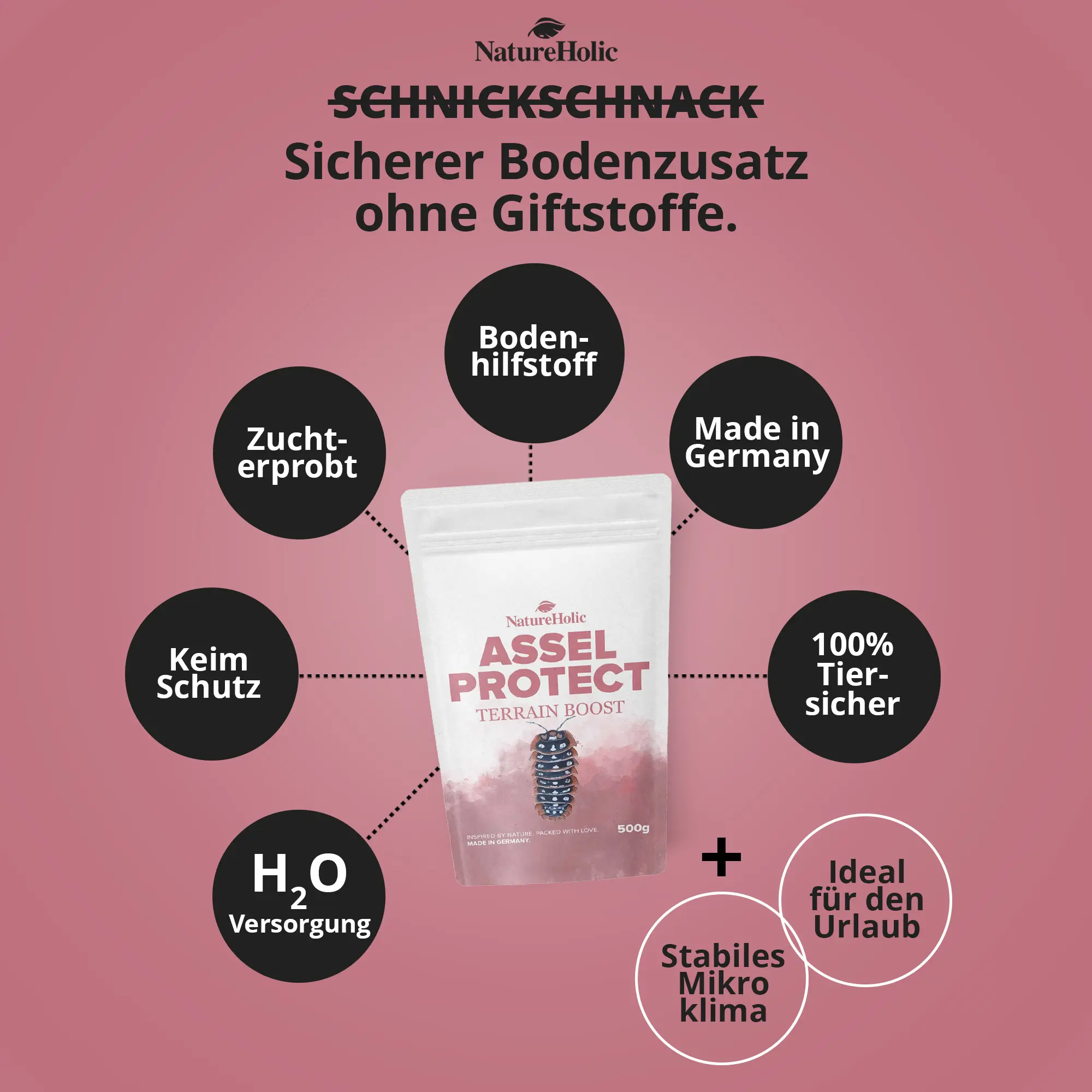 Beutel Assel Protect vor rosafarbenem Hintergrund